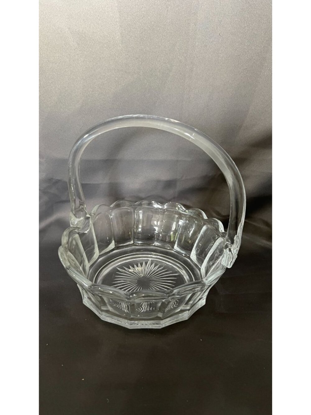 Clear Glass Basket With Handle Vintage Starburst Pattern Elegant